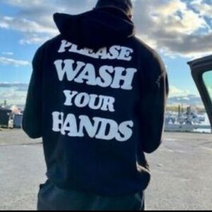 NWOT Talentless Hoodie Please Wash Your Hands Size Large Black